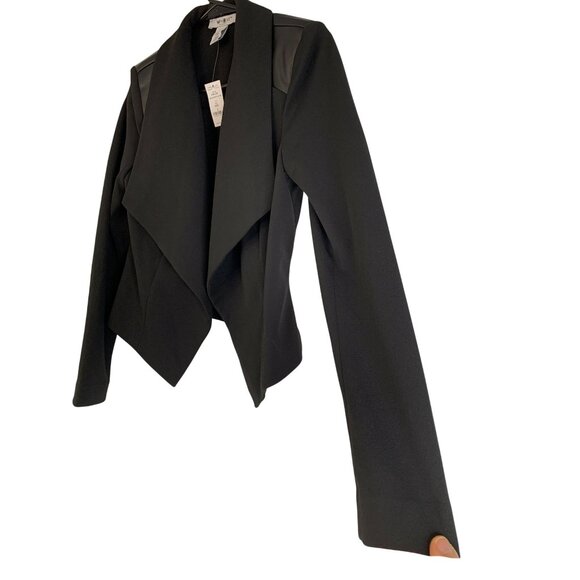 WHBM Black LS Drape Front Jacket Size 2 NWT REE10683 Lightweight Mixed Media - Picture 6 of 10